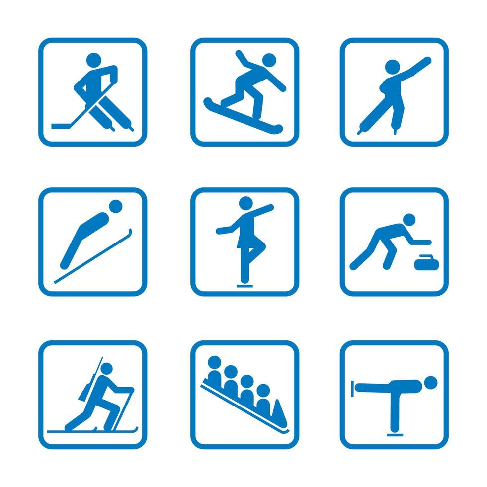 conjunto de ícones do esporte de inverno. sinais do clube olímpico de inverno, exercícios de fitness vetor