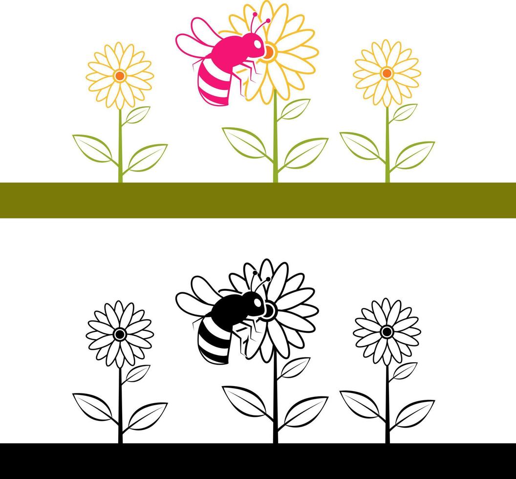 clipart de vetores de abelhas e flores