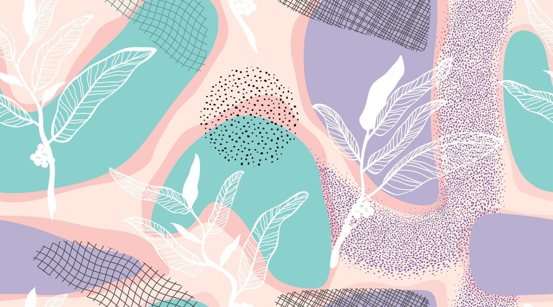 tropical folhas padrão sem emenda desenhada de mão. design moderno botânico nas cores rosa e verdes. vector design de repetição para tecido, papel de parede ou papéis de embrulho.