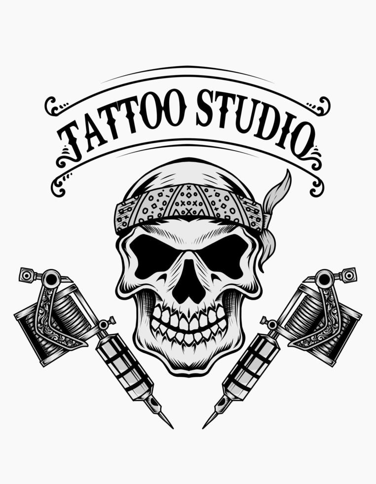 ilustração vetorial logotipo do estúdio de tatuagem no crânio vetor