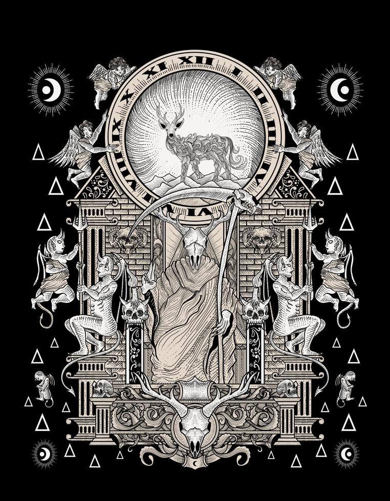 ilustração vetorial o rei de satanás estilo vintage gótico vetor