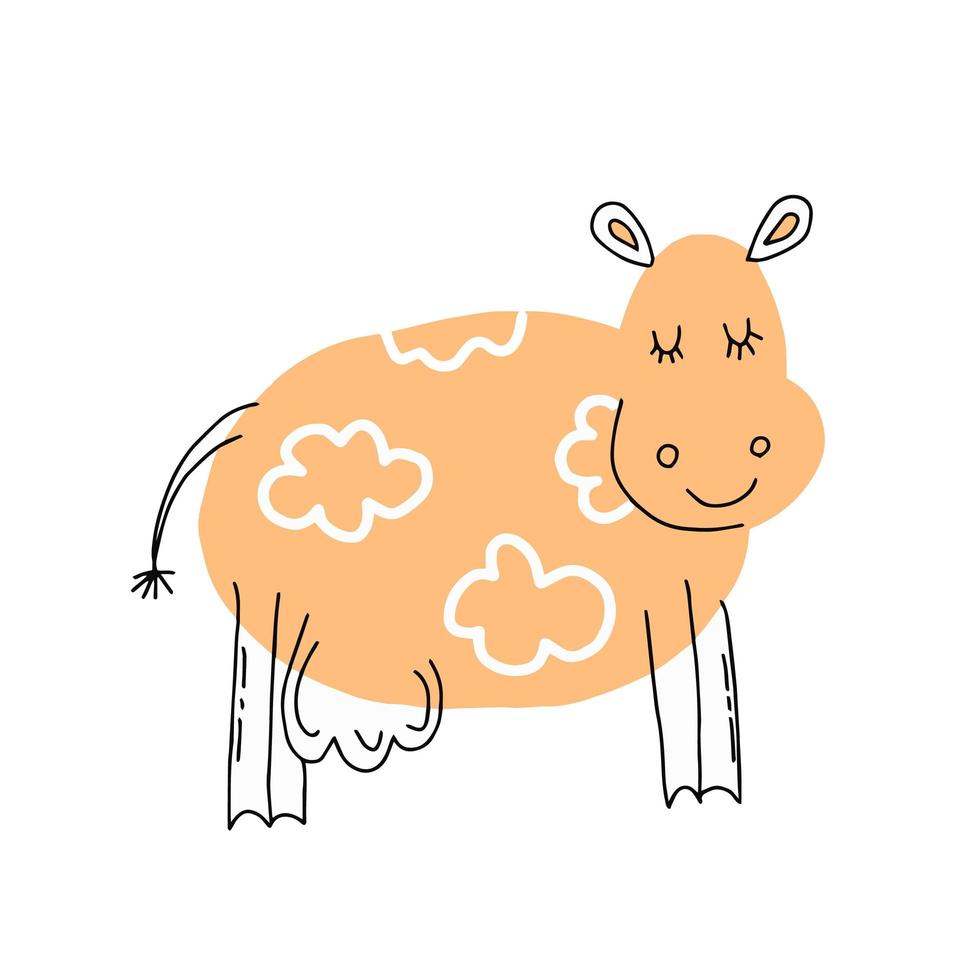 vaca de personagem de desenho animado bonito. impressão para festa do chá de bebê. impressão vetorial com vaca bebê. desenhado à mão, rabiscos. vetor