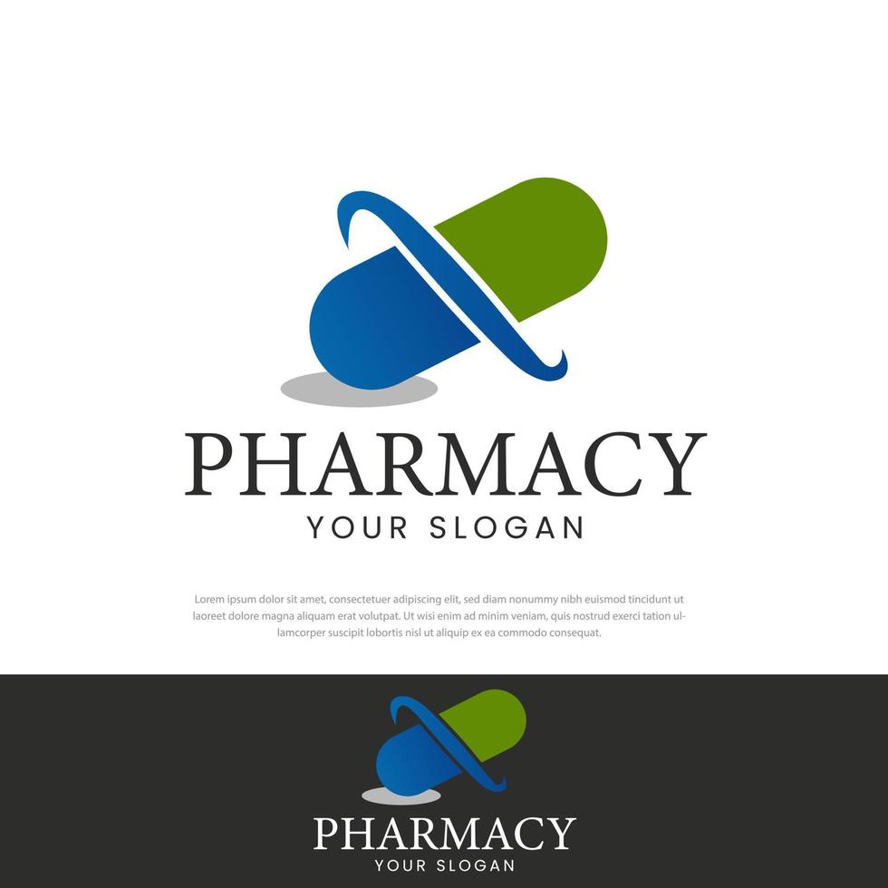farmácia cápsula medicina logotipo vetor logotipo de pílula, átomo, planeta, ícones farmacêuticos .icon, símbolo, modelo