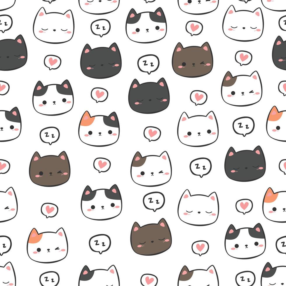 padrão sem emenda com ilustração de doodle de cabeça de gato gatinho vetor