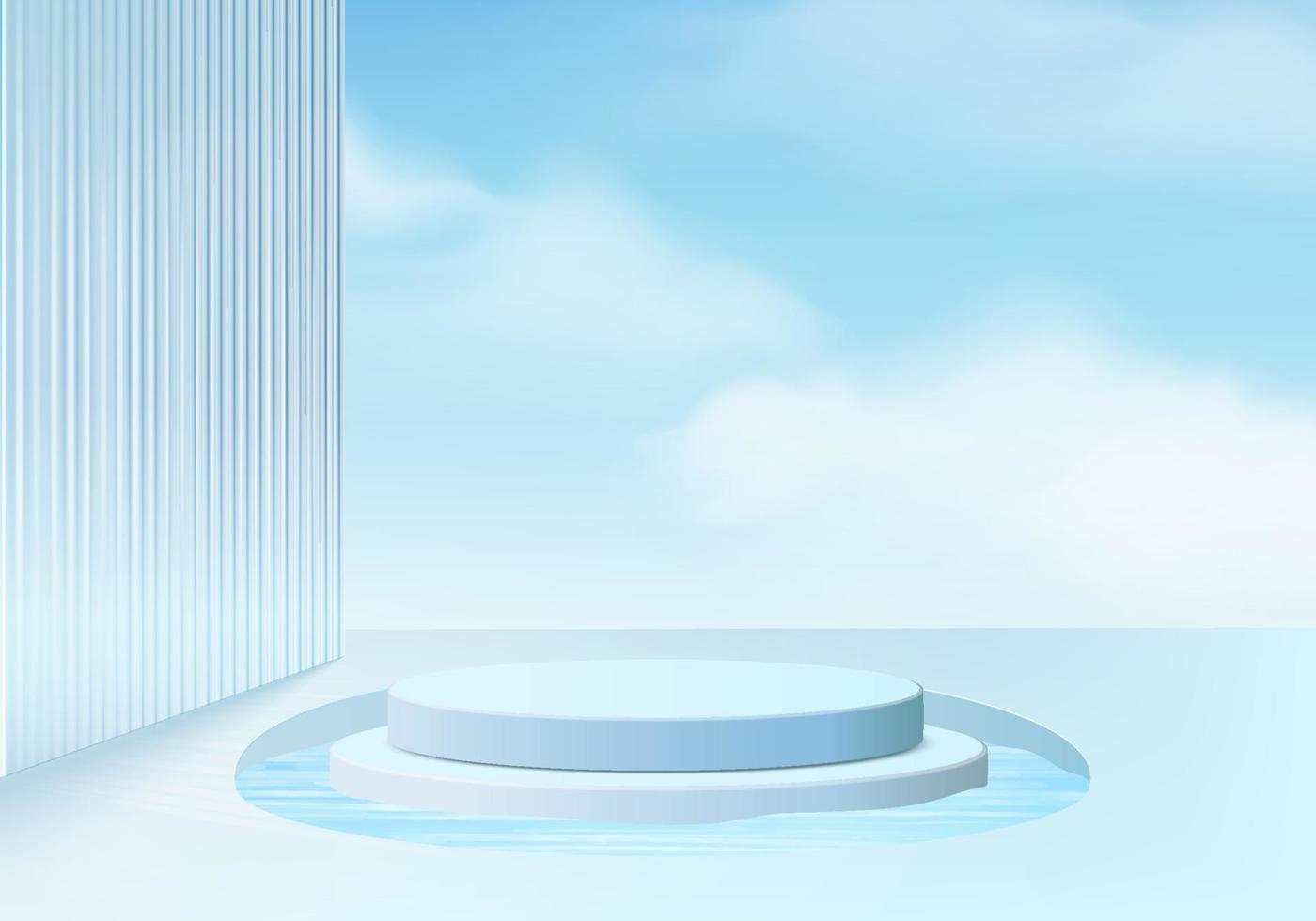 Plataforma de fundo 3D com vidro azul moderno. fundo do vetor plataforma de pódio de cristal de renderização 3d. estande mostrar produto cosmético. vitrine de palco em uma plataforma de estúdio de vidro moderno com pedestal