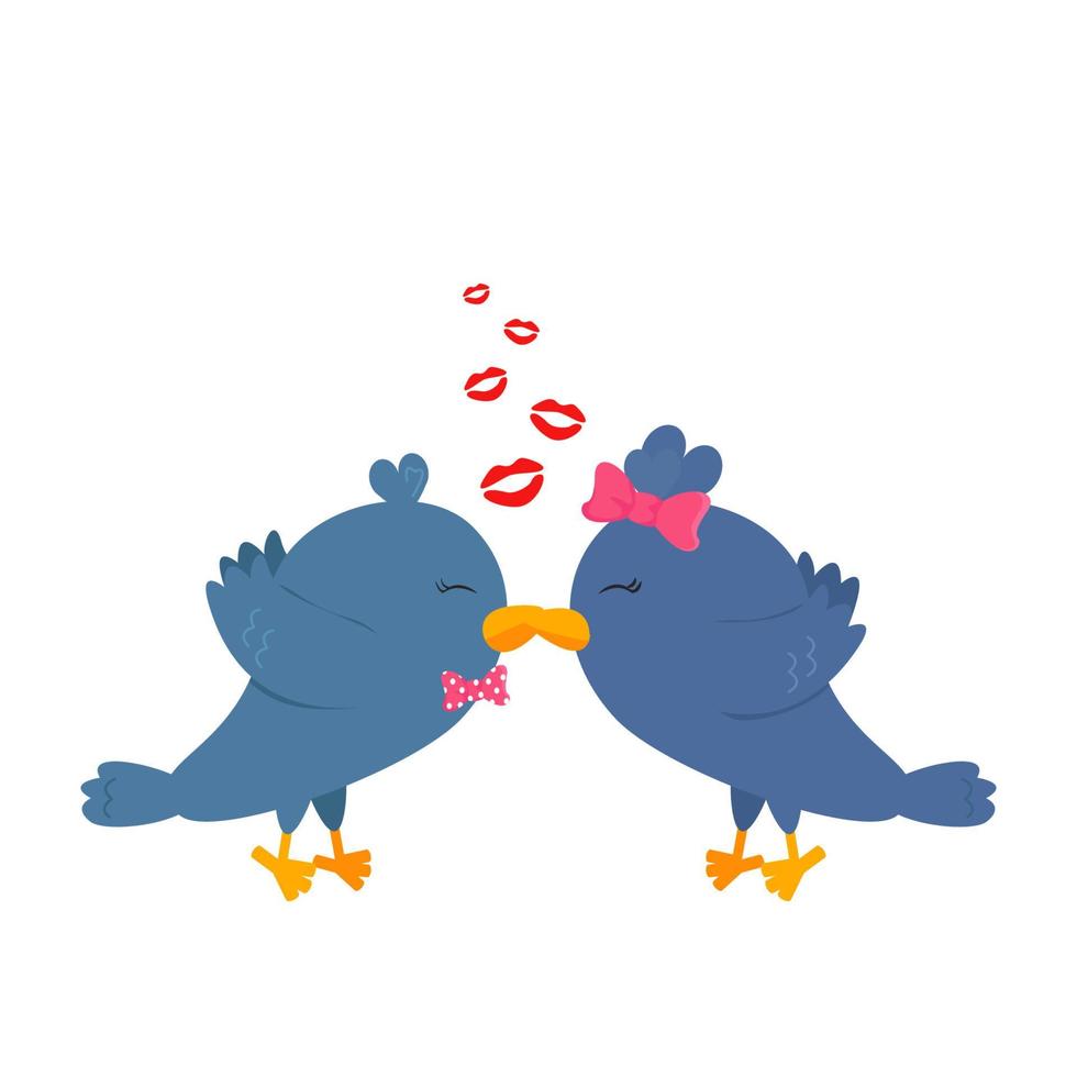 ilustração em vetor plana de beijar pombinhos isolados no fundo branco. projeto de conceito de amadas pombas em estilo cartoon. desenho de pássaros utilizáveis para cartões, cartões postais, para o dia dos namorados