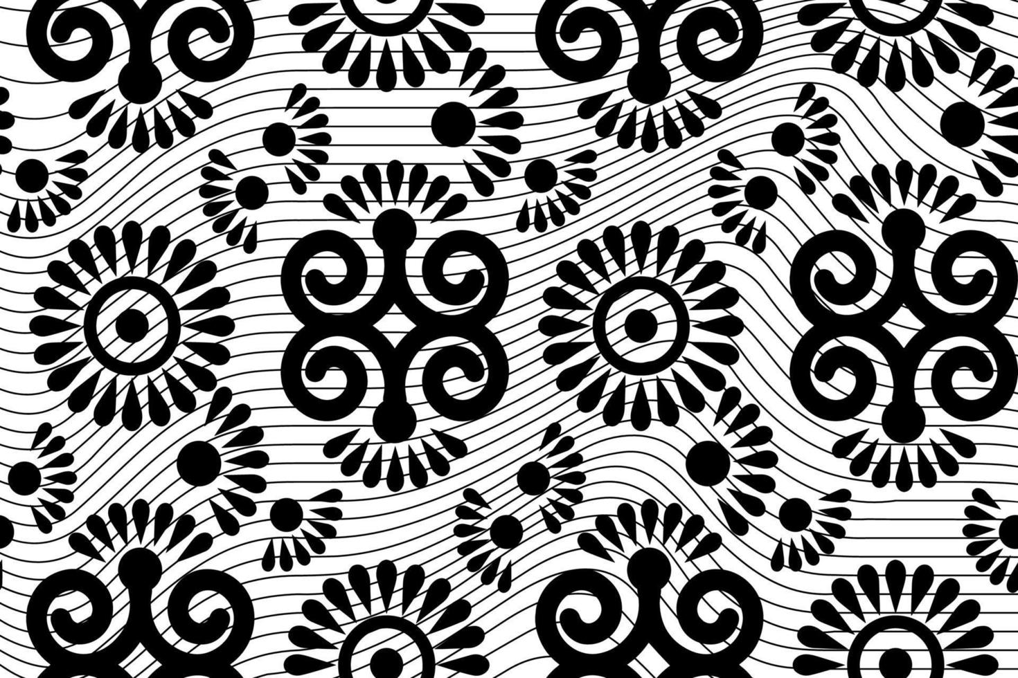 padrão sem emenda feito em estilo étnico, motivos tribais. impressão em tecido asteca. perfeito para planos de fundo de sites, papel de embrulho e design de tecido. ilustração vetorial em preto e branco vetor