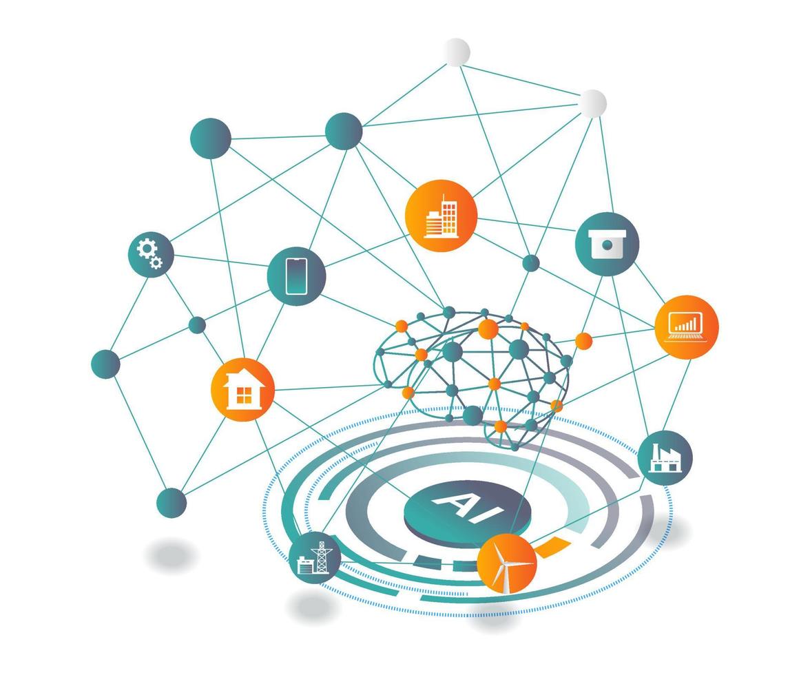 inteligência artificial conectando vários dispositivos vetor