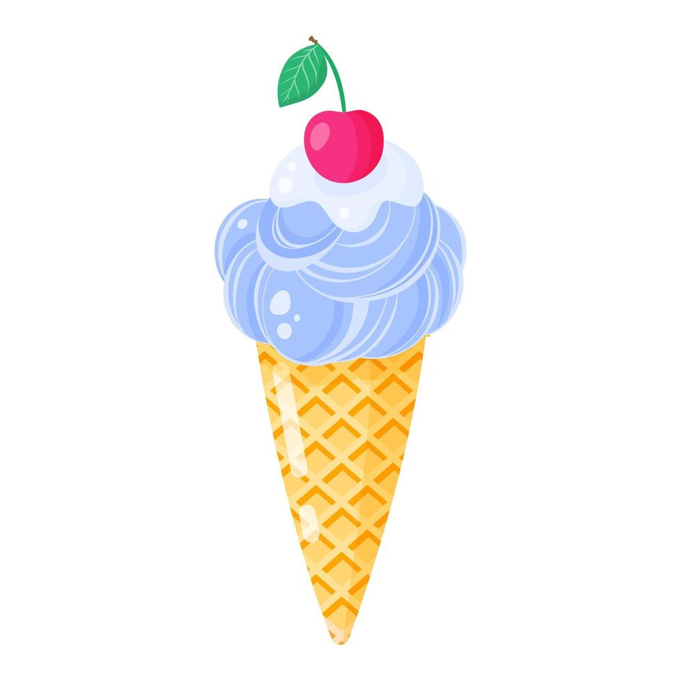 casquinha de sorvete azul ou sundae com cereja. vetor