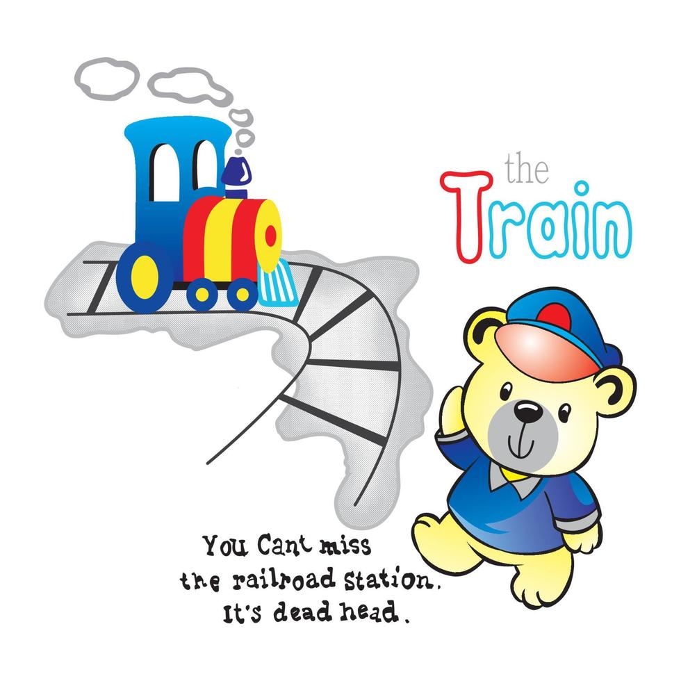 urso cartoon sendo um maquinista e gerenciando um trem que passa vetor