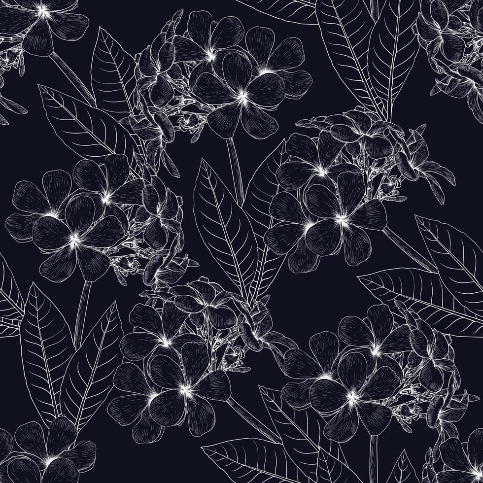 padrão sem emenda floral com flores de frangipani fundo abstrato. ilustração vetorial arte linha desenhada à mão. para design de impressão de moda de tecido ou embalagem de produtos. vetor