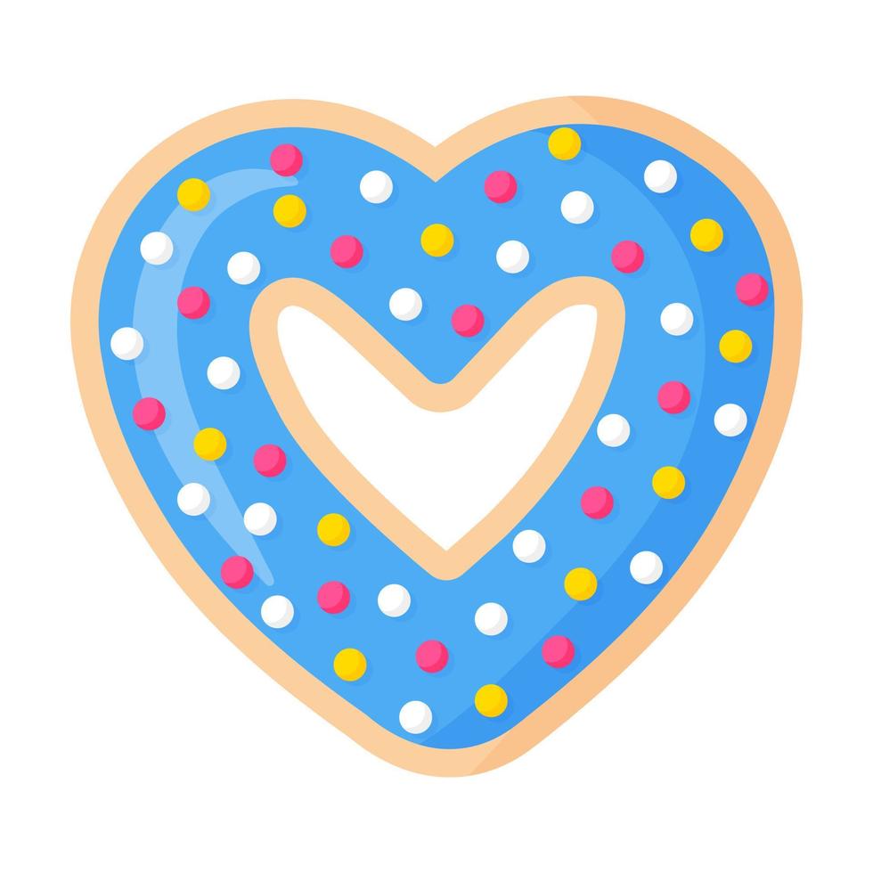 dia dos namorados donut azul em forma de coração com cobertura de glacê e pastelaria. vetor