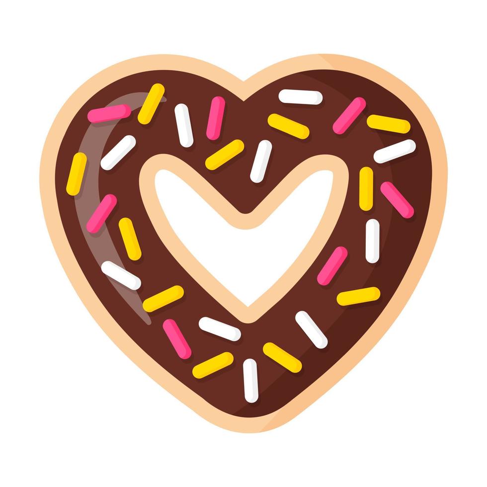 dia dos namorados donut de chocolate em forma de coração com glacê. vetor