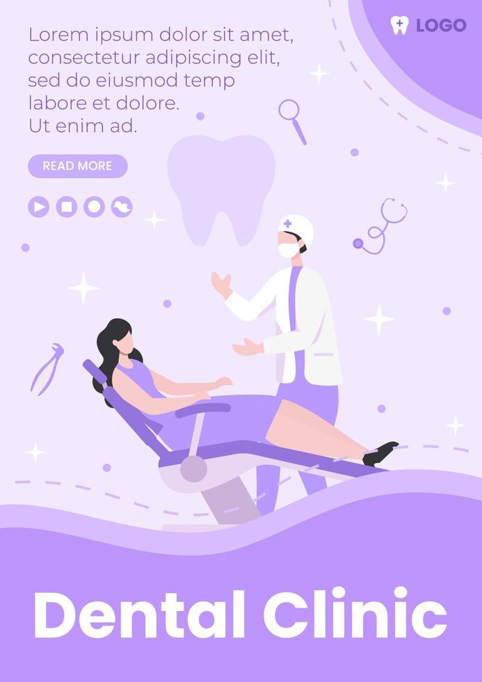 folheto de ilustração de design plano odontológico editável de fundo quadrado adequado para mídia social, feed, cartão, saudações e anúncios de internet na web vetor