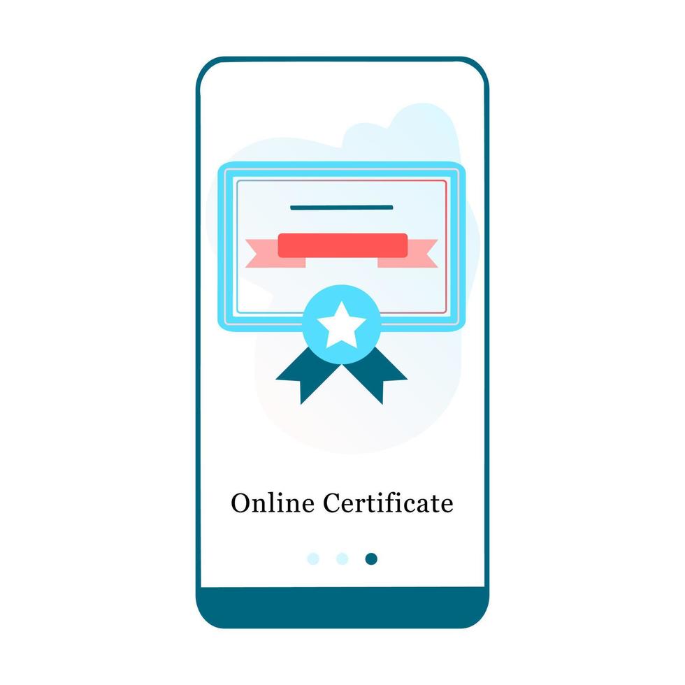 tela de integração do aplicativo móvel certificado online, certificado eletrônico, papel de formatura. modelo de banner de vetor de menu para desenvolvimento móvel de interface ux, interface ui gui. ilustração plana do design do site.