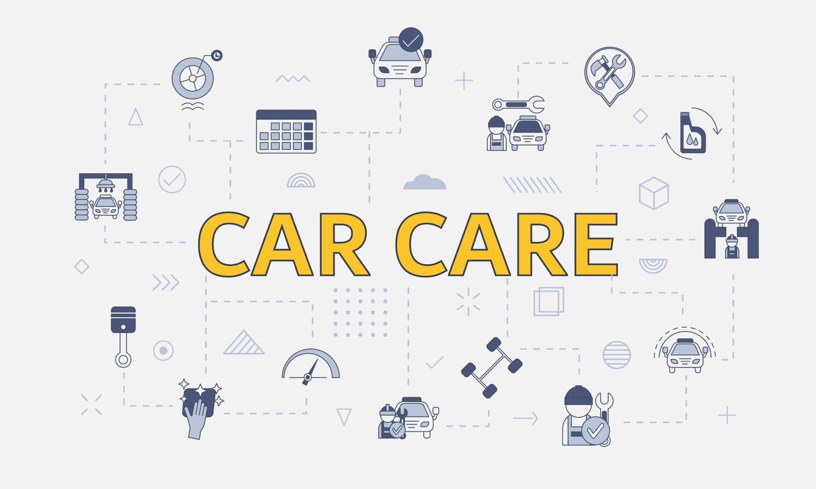 conceito de cuidado de carro com conjunto de ícones com uma palavra grande ou texto no centro vetor