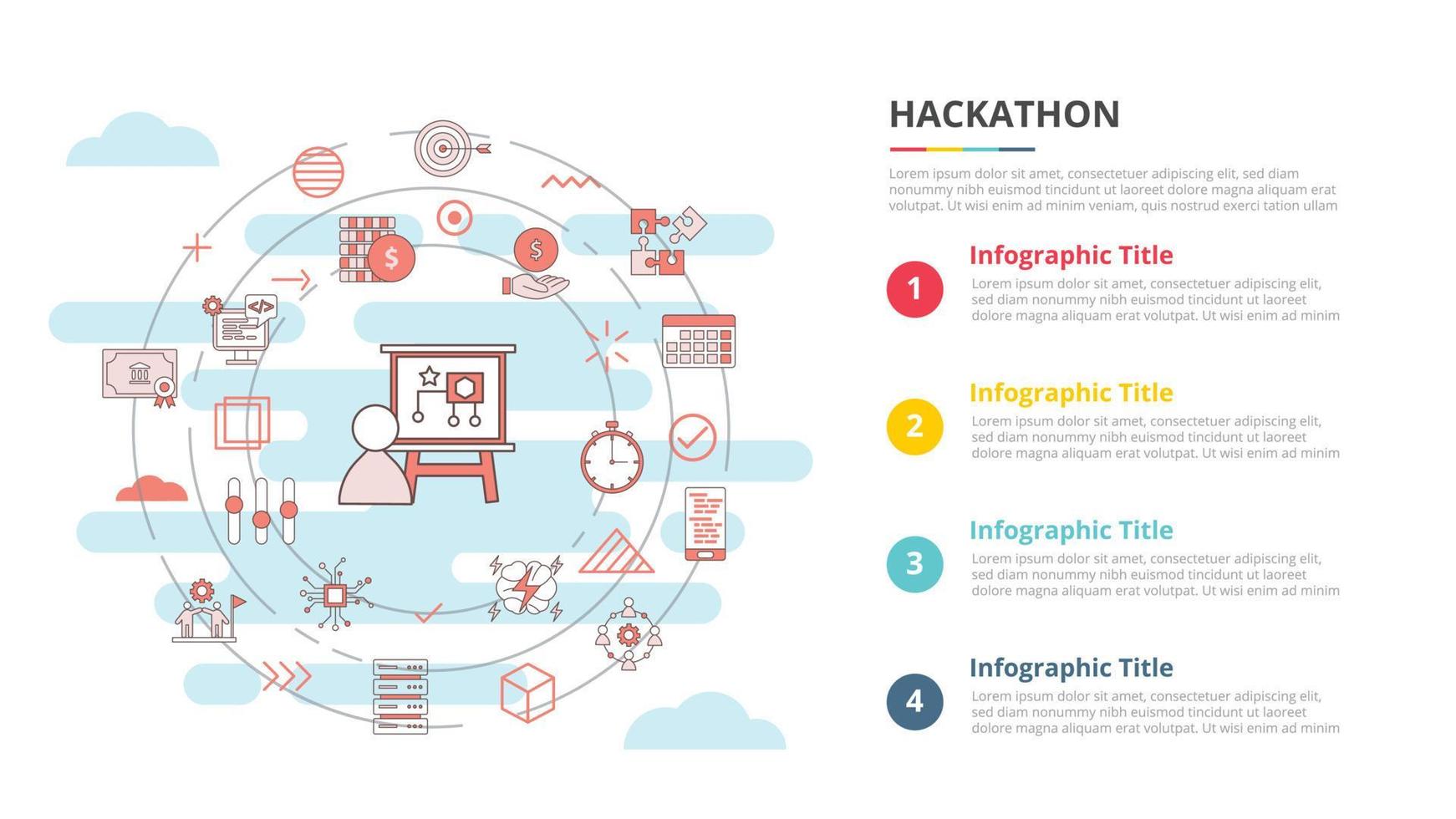 conceito hackathon para banner de modelo infográfico com informações de lista de quatro pontos vetor