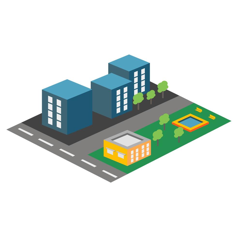 ícone isométrico de vetor ou elemento infográfico que representa a área da cidade