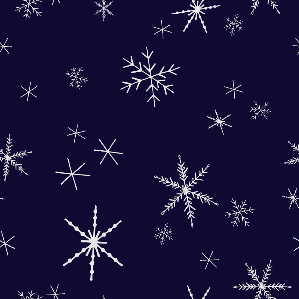 padrão sem emenda de vetor de Natal. fundo de flocos de neve. textura colorida de ano novo para embrulho, papel de parede, têxteis, scrapbooking. mão desenhada ilustração vetorial no estilo doodle.