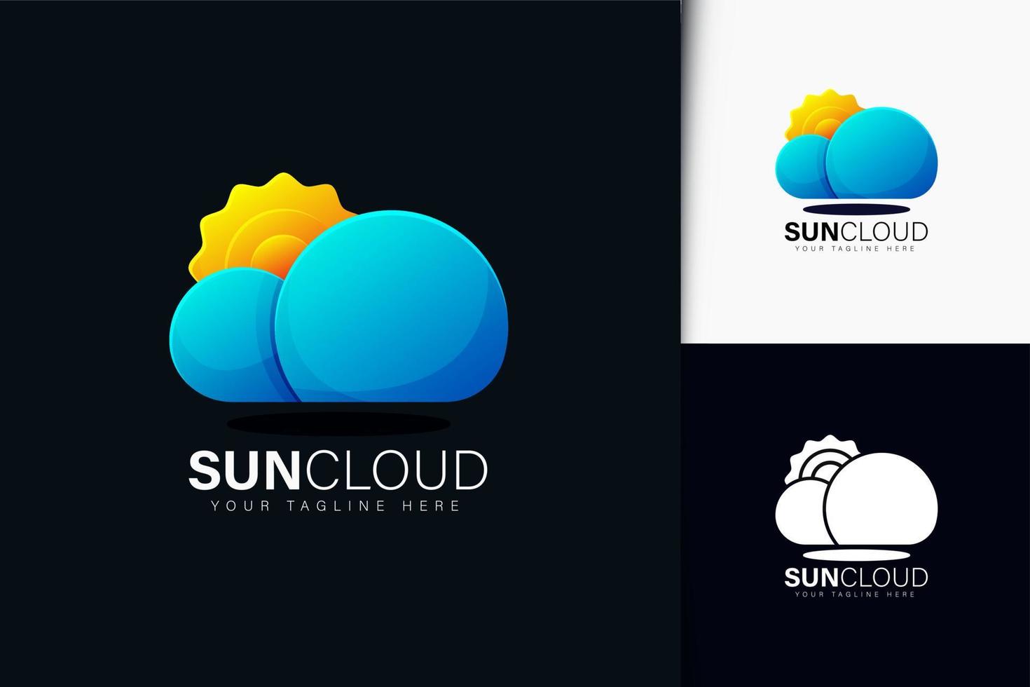 Sol e nuvem logo design com gradiente vetor