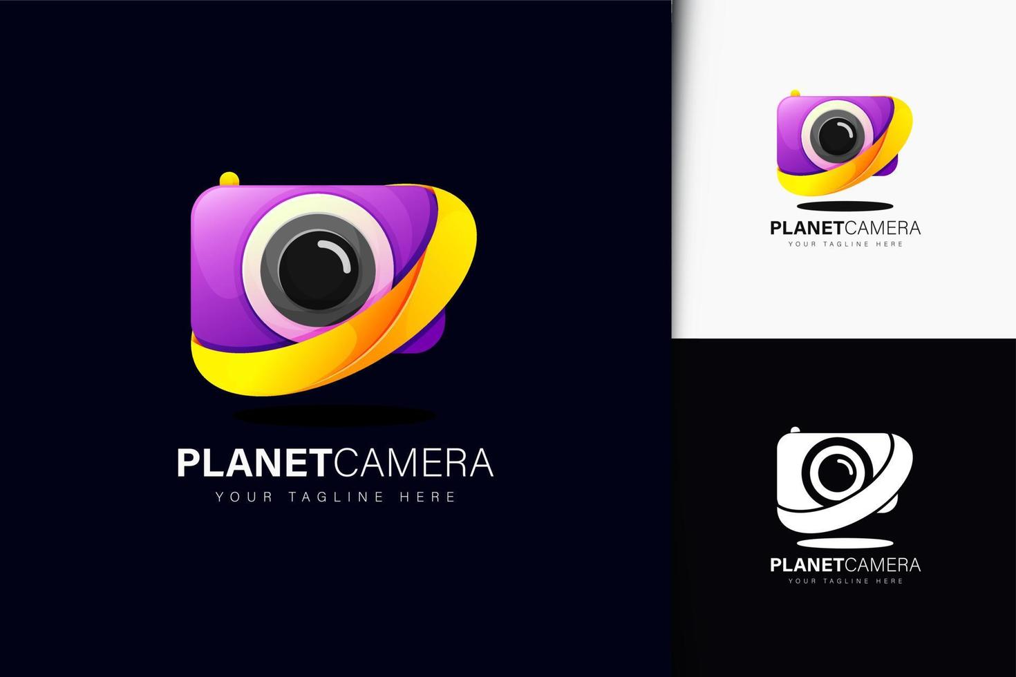 design de logotipo da câmera planeta com gradiente vetor