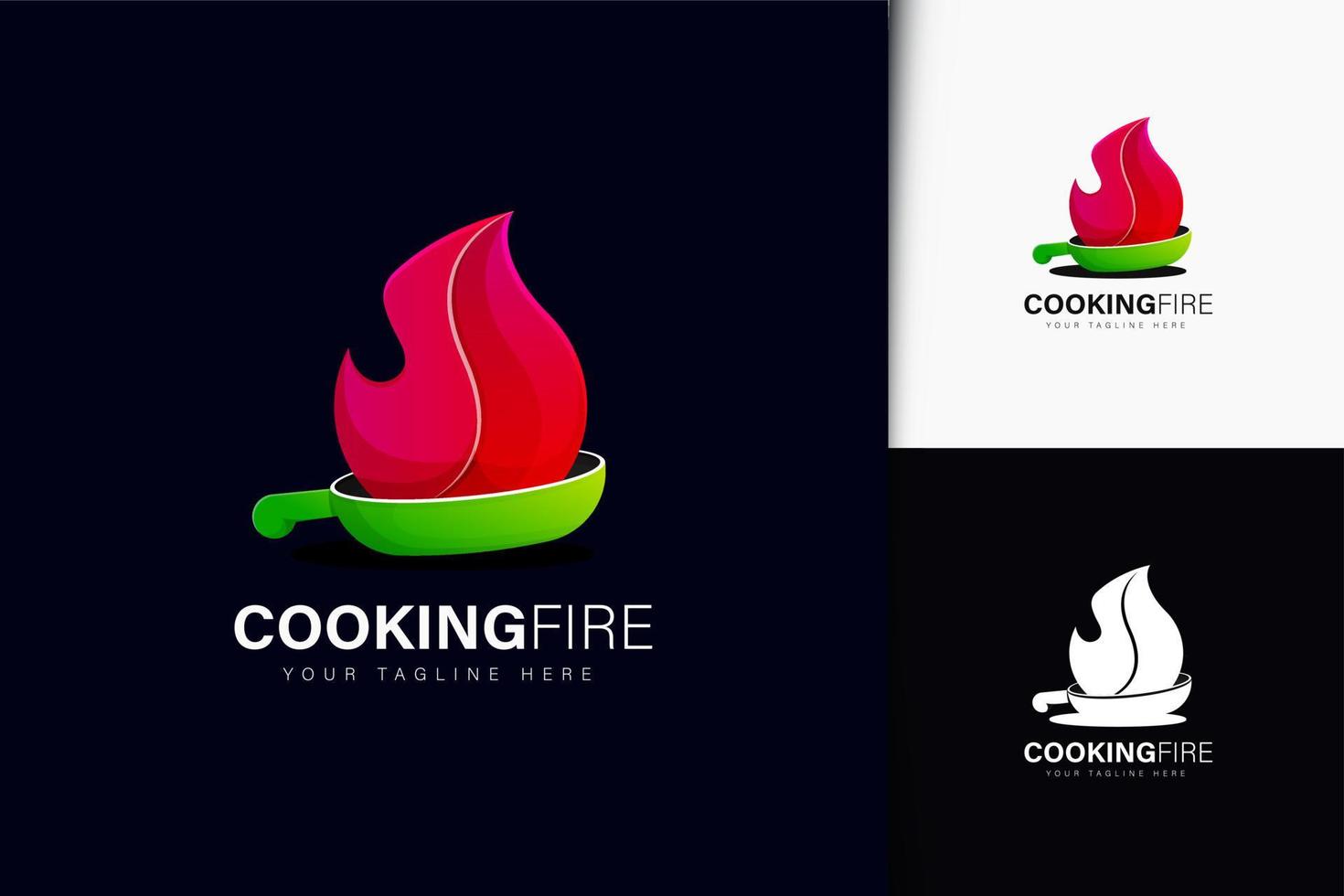 Cozinhar fogo logo design com gradiente vetor