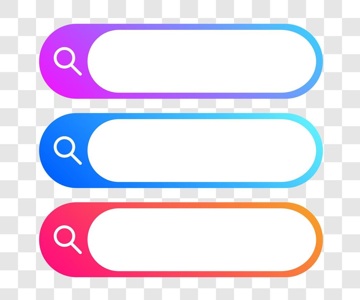 ilustrações coloridas do mecanismo de pesquisa com estilo gradiente diferente. coleções de interface da barra de pesquisa. caixas de pesquisa em design plano. vetor