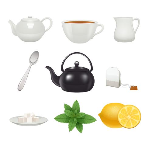 Coleção de ícones do conjunto de chá vetor