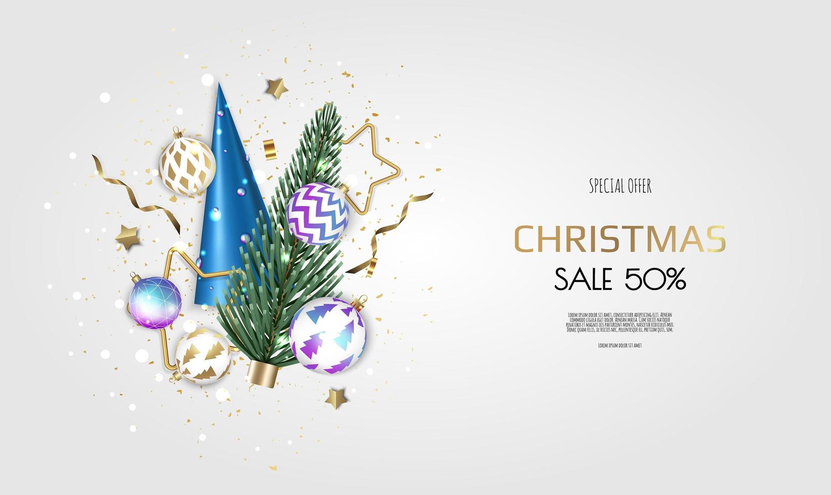 modelo de banner de venda de feliz Natal. cartão de felicitações, banner, pôster, cabeçalho para site vetor