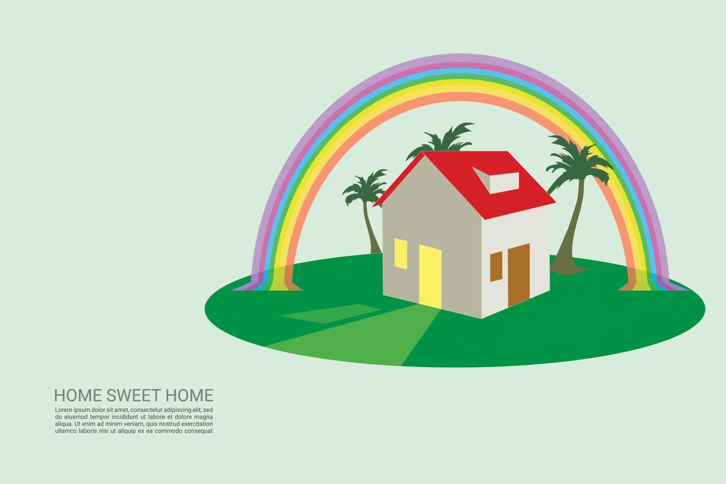 lar doce lar com arco-íris, coco e grama vetor