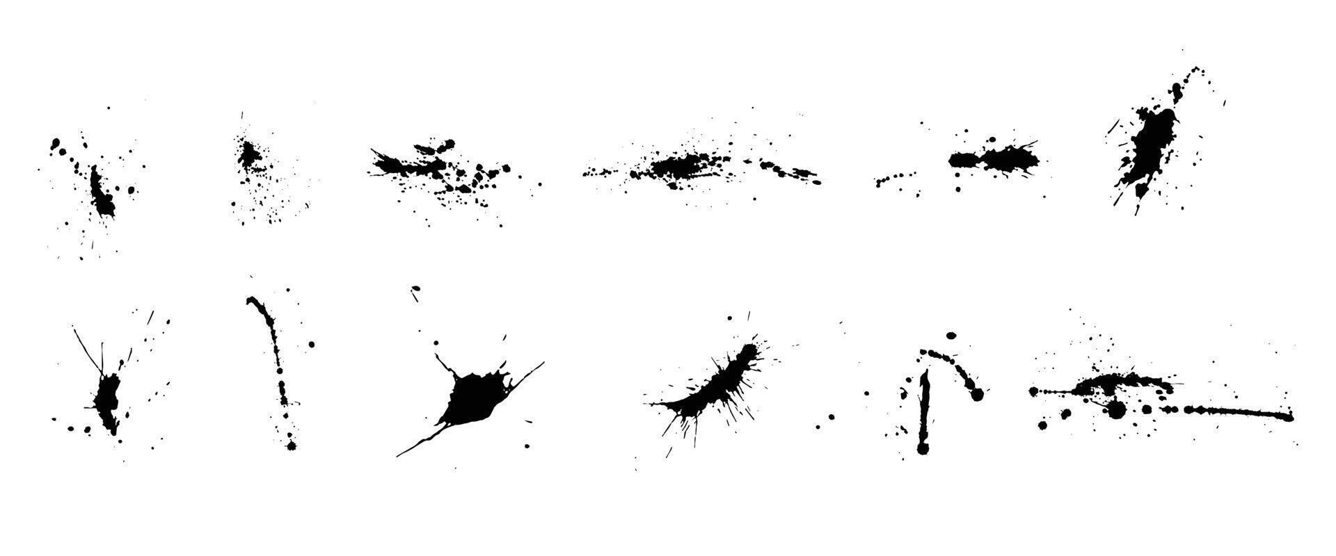 resumo da coleção de traço e respingos de tinta para elementos de design do grunge. traço de tinta preta e textura de respingo em papel branco. mão desenhada ilustração pincel para textura suja. vetor