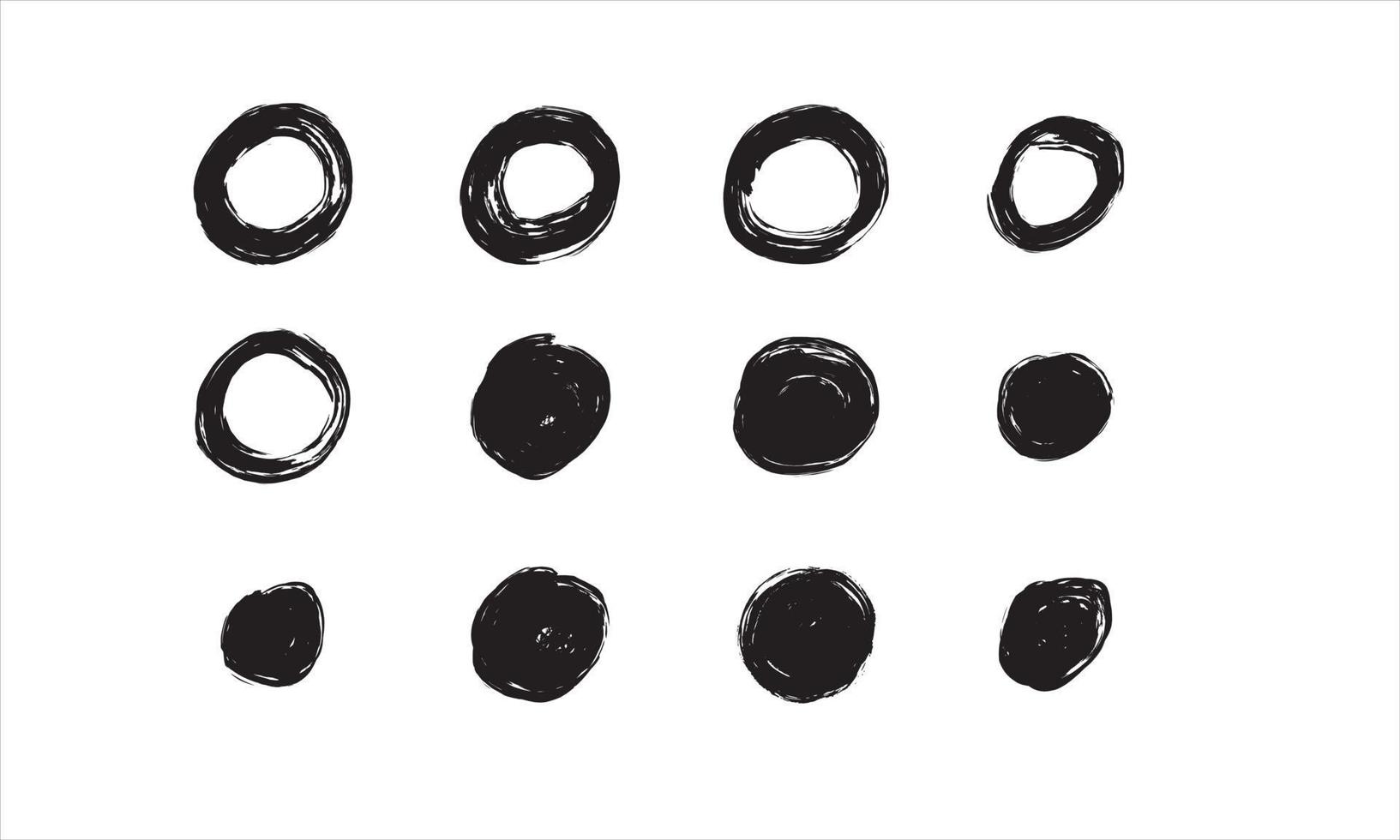 conjunto de ícones preto e branco. círculo arte abstrata do traço do grunge para recursos de design vetor