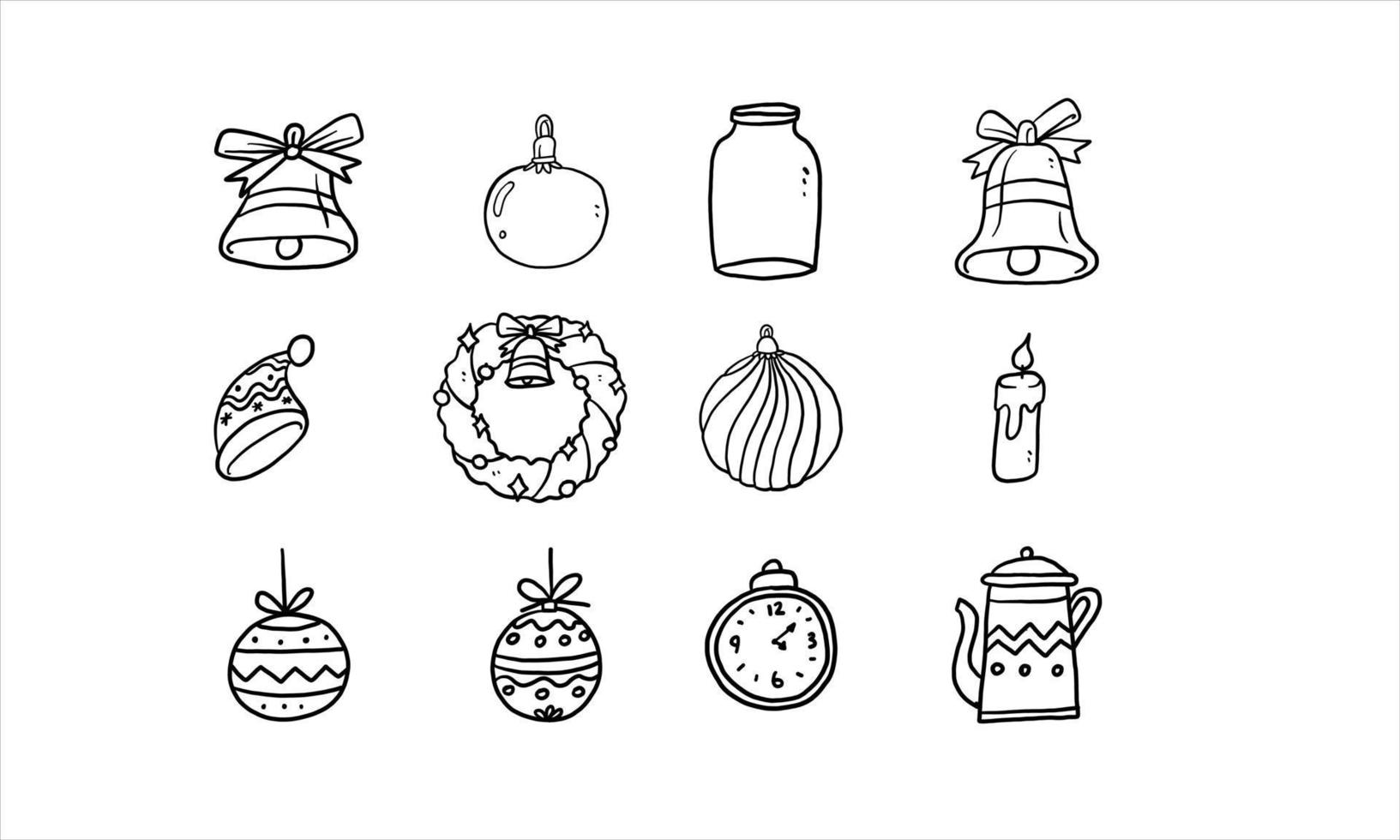 conjunto de enfeites de Natal e ano novo ilustrações desenhadas à mão. cartoon ilustração simples para design de decoração. vetor