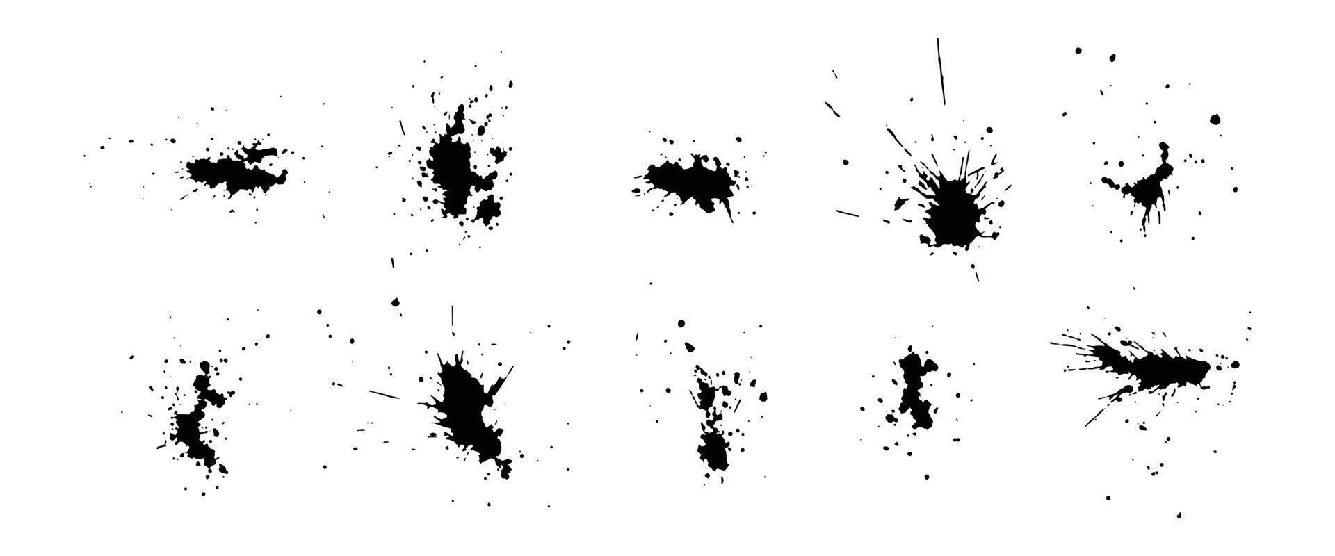 resumo da coleção de traço e respingos de tinta para elementos de design do grunge. traço de tinta preta e textura de respingo em papel branco. mão desenhada ilustração pincel para textura suja. vetor