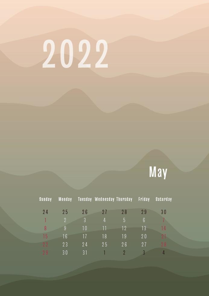 2022 pode calendário vertical a cada mês separadamente. modelo de planejador pessoal mensal. silhueta de pico abstrato gradiente colorido fundo, design para impressão e digital vetor