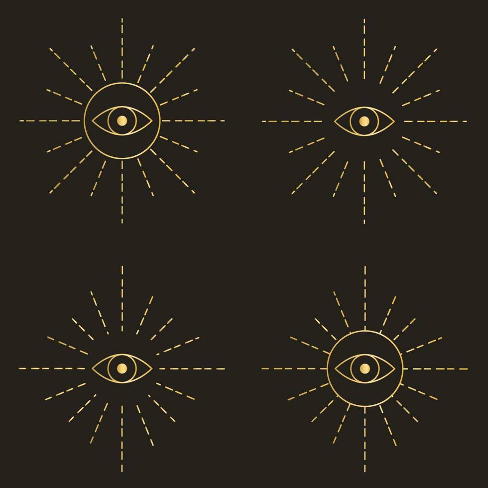 conjunto de olhos mágicos com ilustração vetorial de linhas douradas vetor