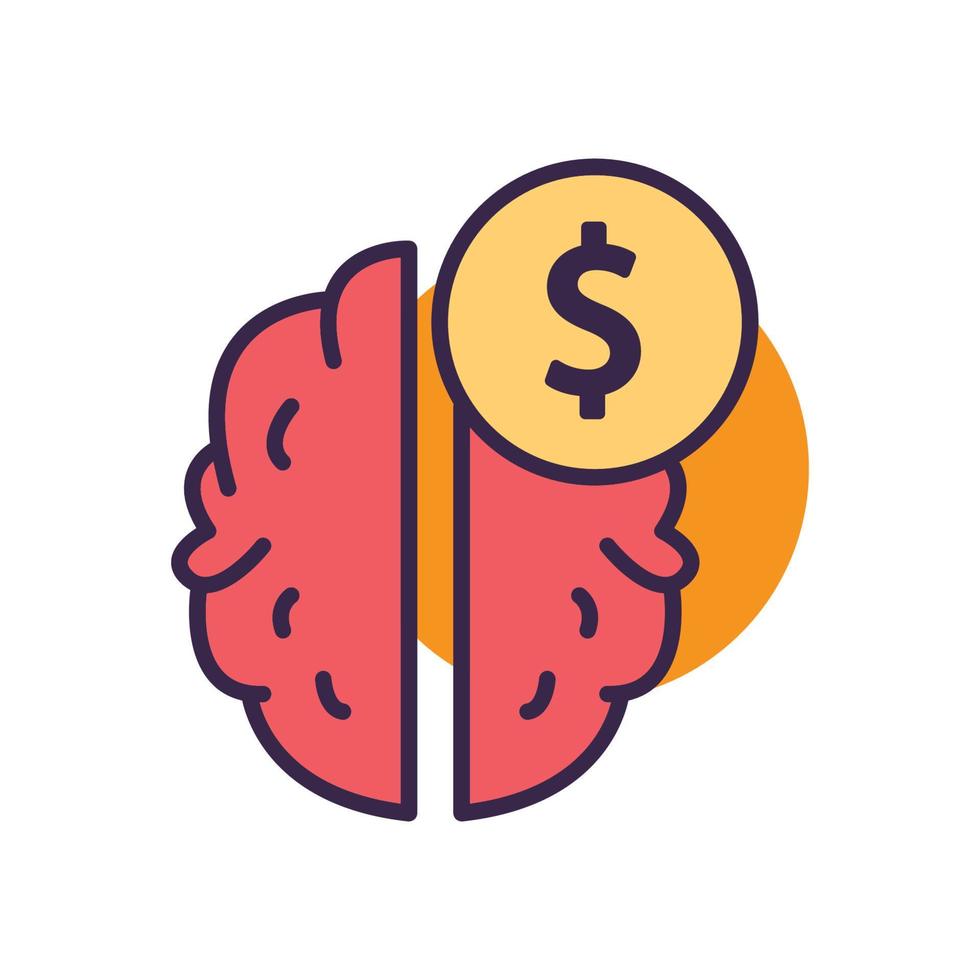 ícone do cérebro humano com dólar. ideia de negócio. símbolo de negócios. estilo de cor linear. curso editável. ilustração vetorial de design vetor