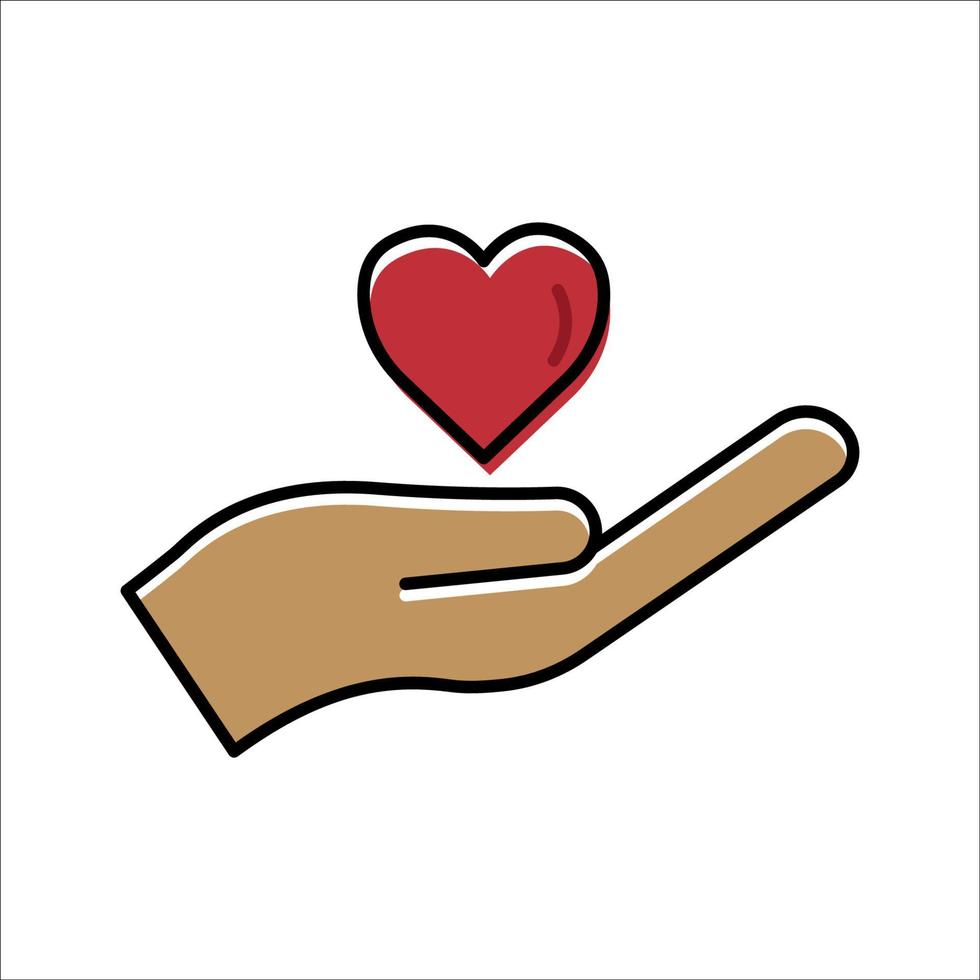 ícone de cor linear de mão com coração. símbolo de caridade, doação, humanidade. curso editável. vetor de modelo de design
