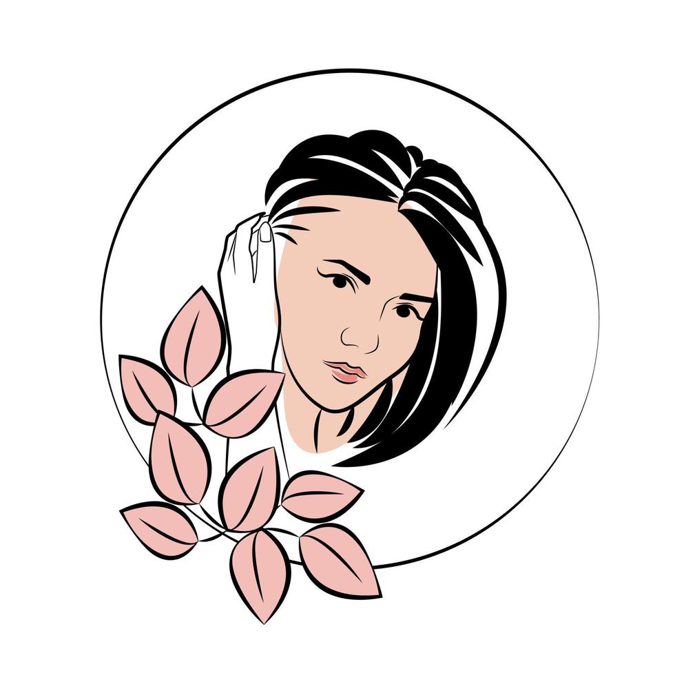 logotipo para salão de beleza, perfil de um retrato linear de uma linda garota. ilustração vetorial vetor