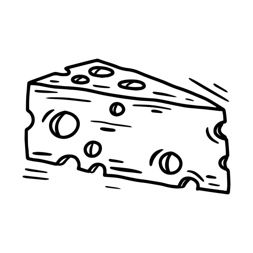 segmento triangular de ícone de vetor linear de queijo maasdam em estilo doodle