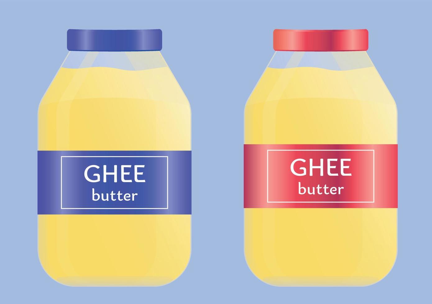 frasco de vidro com manteiga ghee natural útil, óleo. comida indiana ayurvédica. manteiga ghee amarela brilhante. ilustração vetorial plana vetor