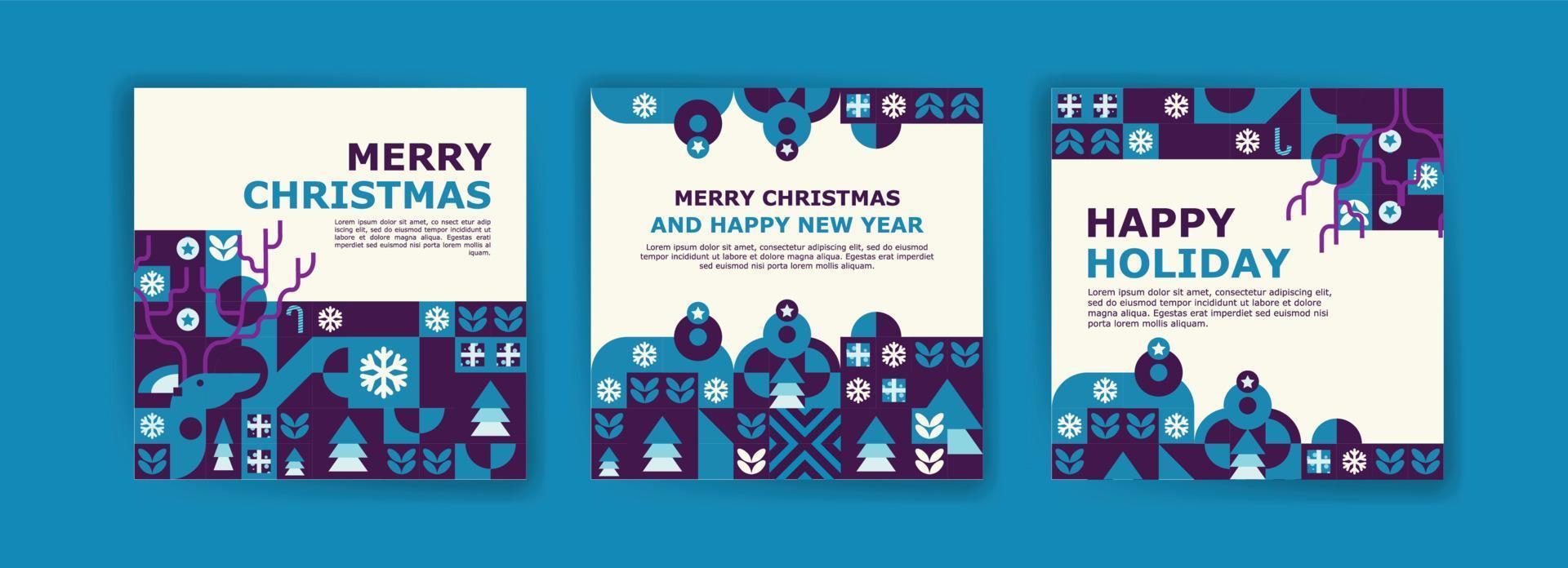 modelo de postagem de mídia social para feliz natal e ano novo. cartaz de padrão geométrico colorido para feliz Natal e ano novo. vetor