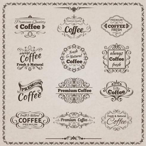 Conjunto de emblema de café vetor