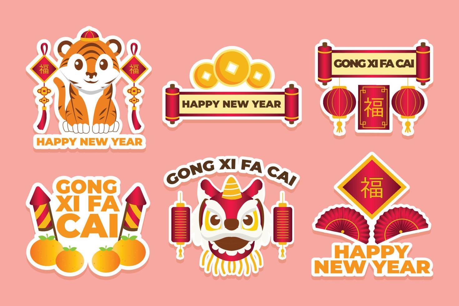 conjunto de adesivos gong xi fa cai vetor