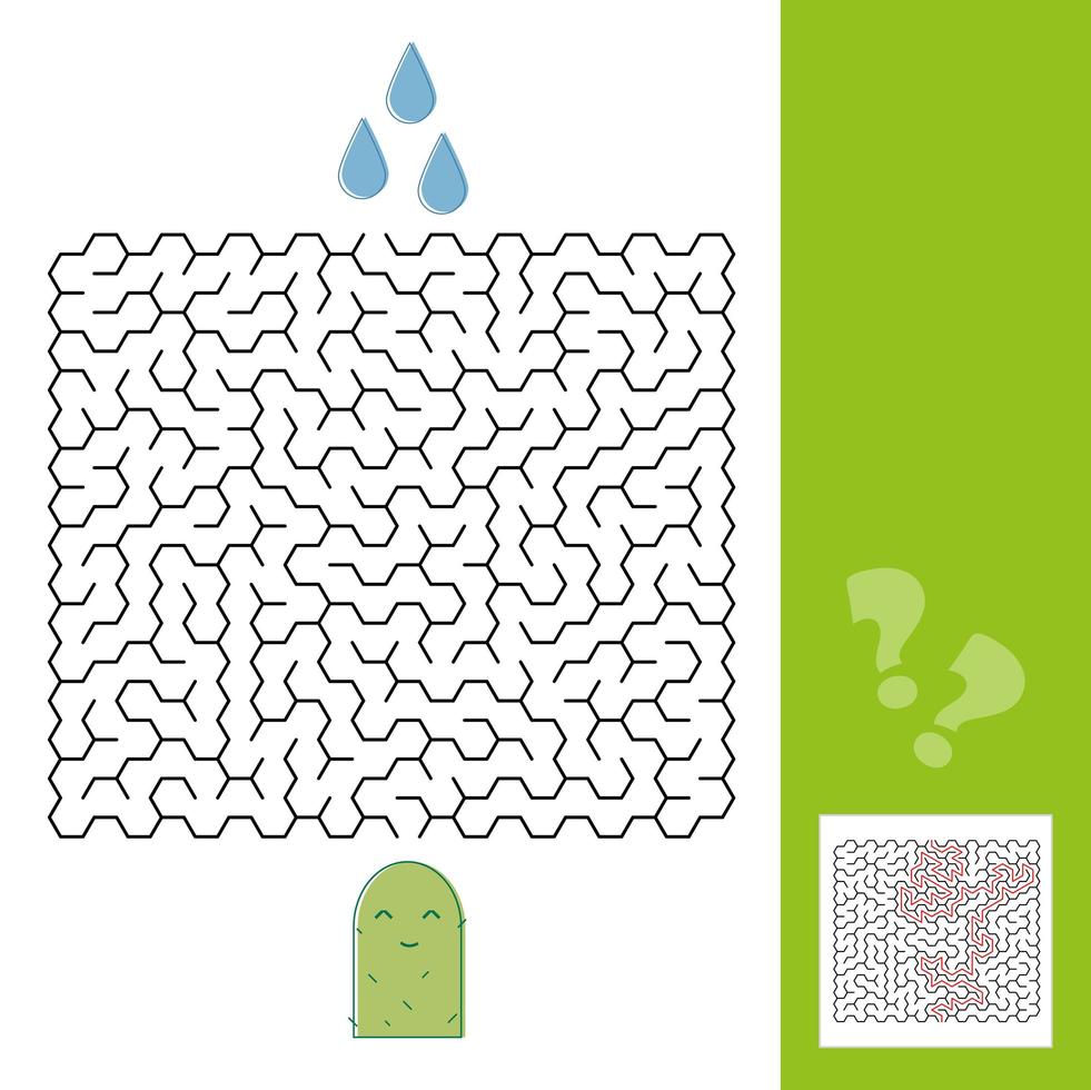 Jogo de cacto e labirinto de água para crianças mais novas com uma solução - vetor