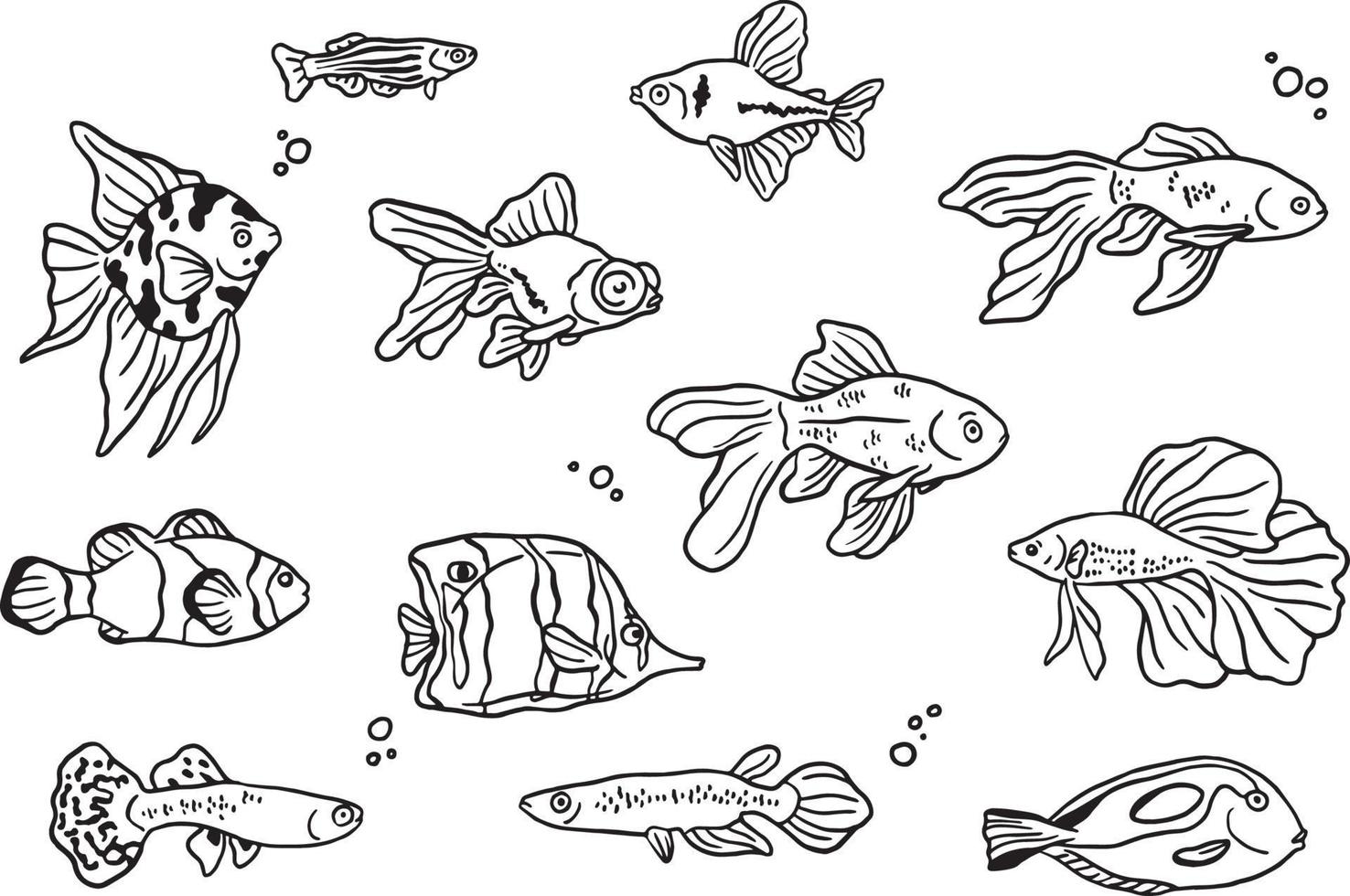 coleção de peixes desenhados à mão vetor