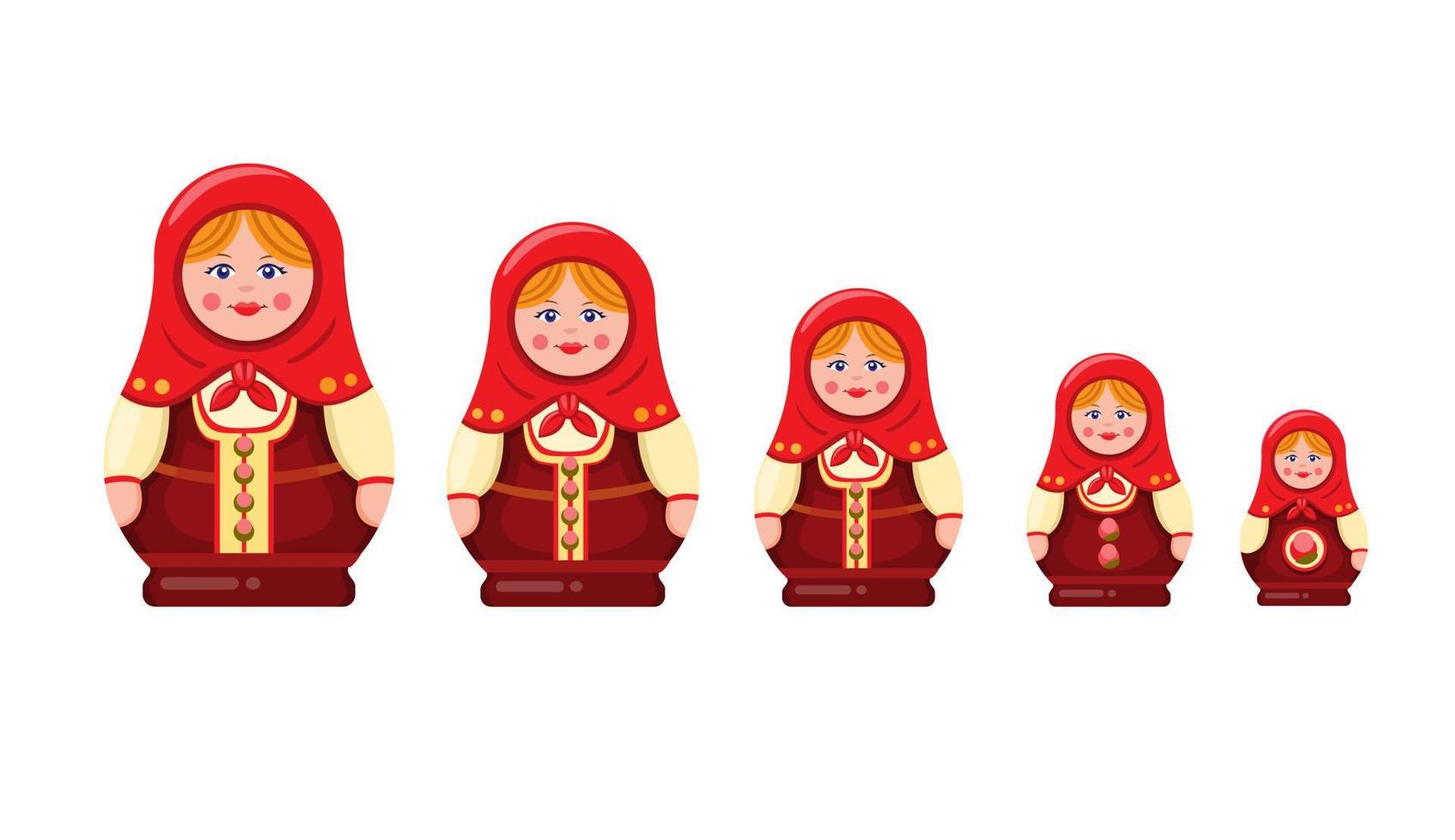 boneca matryoshka ou babushka, brinquedo artesanal de lembrança de madeira tradicional do símbolo do ícone russo definido em vetor de ilustração plana de desenho animado sobre fundo branco