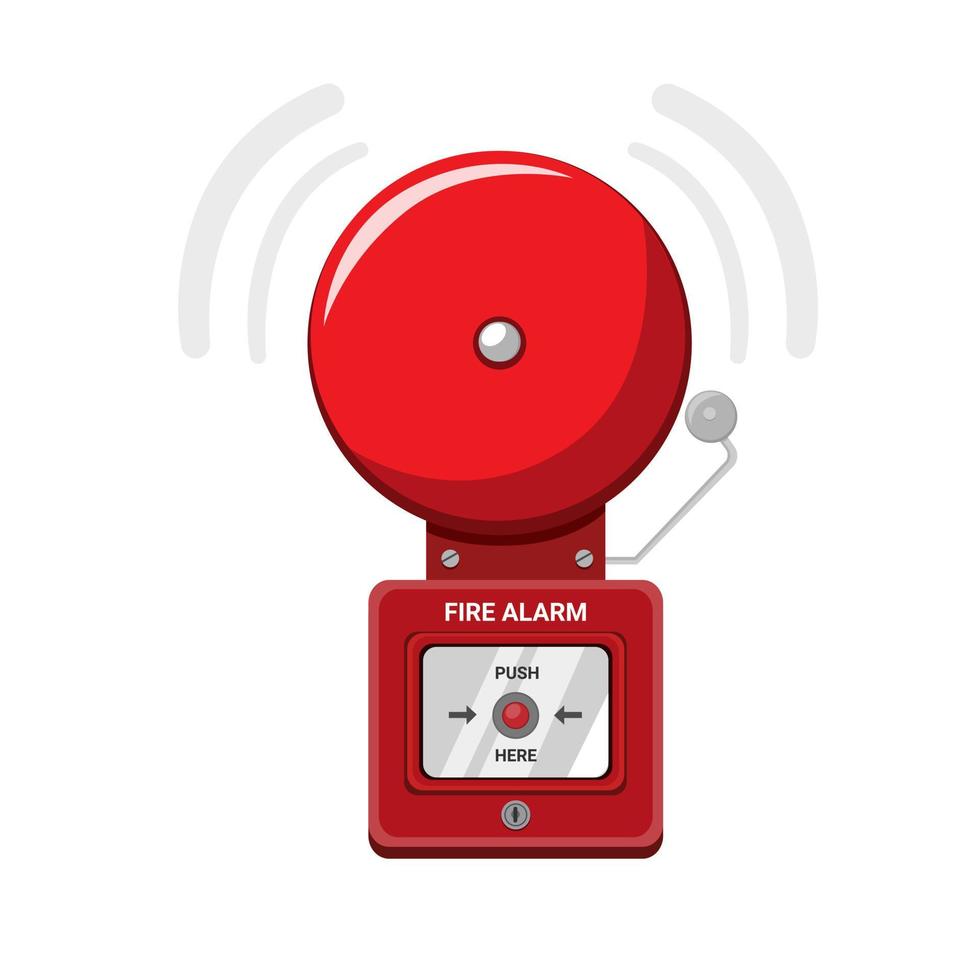 equipamento de alarme de incêndio, sistema de alarme de segurança no símbolo da parede em vetor de ilustração plana dos desenhos animados isolado no fundo branco