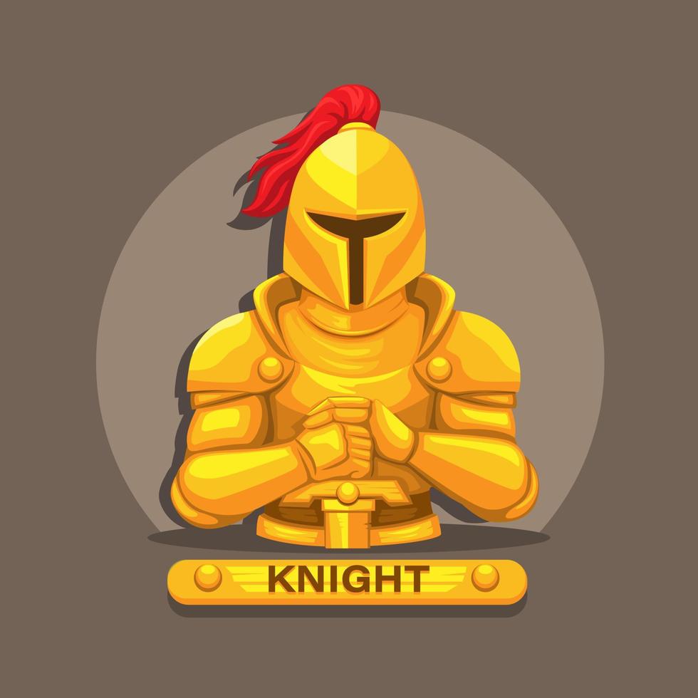 dourado de cavaleiro terno antigo armadura de guerra mascote símbolo ilustração vetorial vetor