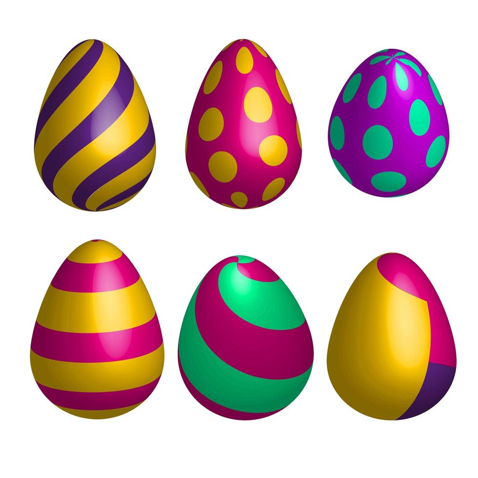 conjunto de vetores de ovos de Páscoa felizes realistas em diferentes formas isoladas. 3d